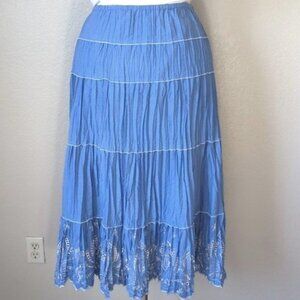 Sunny Taylor  XL Skirt Tiered Embroidered Blue & White Midi Length